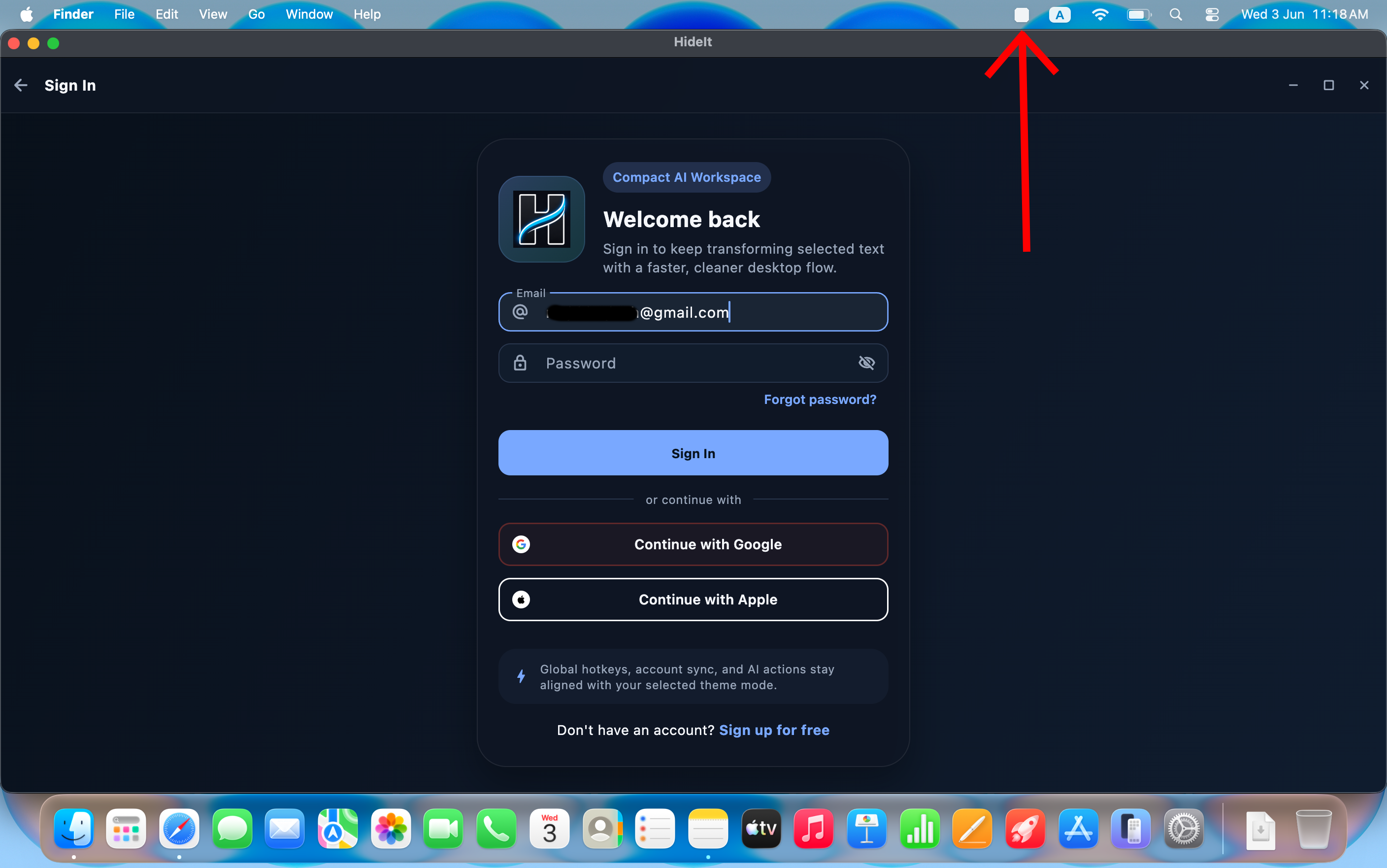 HideIt main window and menu bar icon