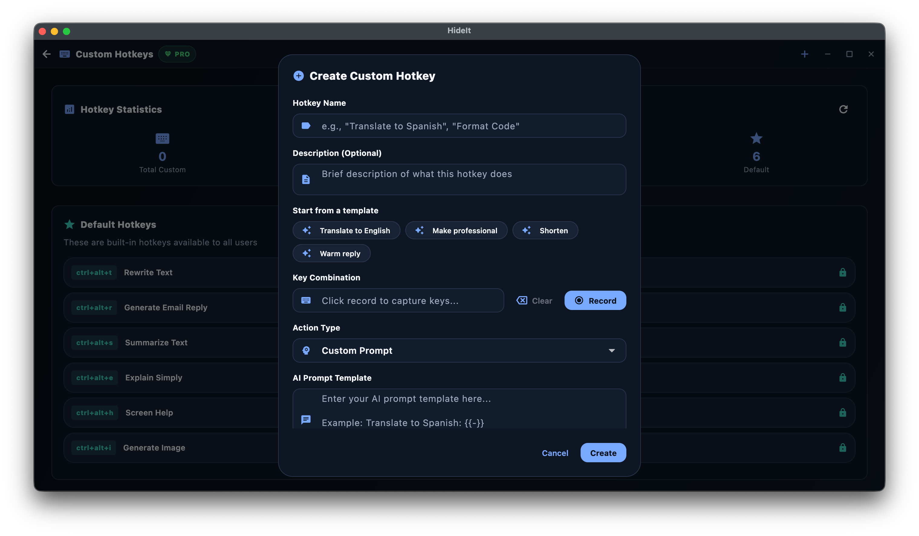 Configure custom hotkey details