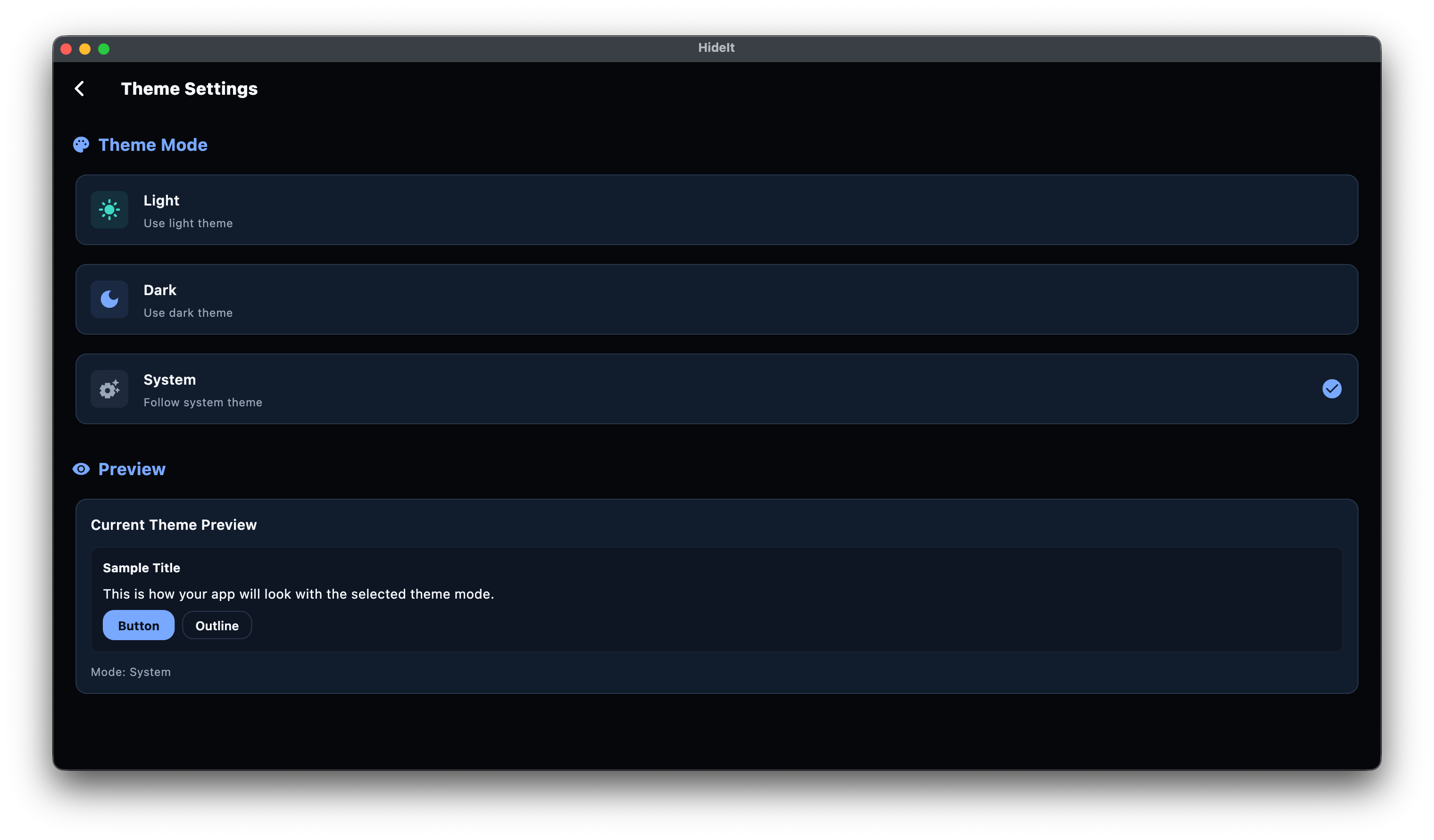 Theme settings