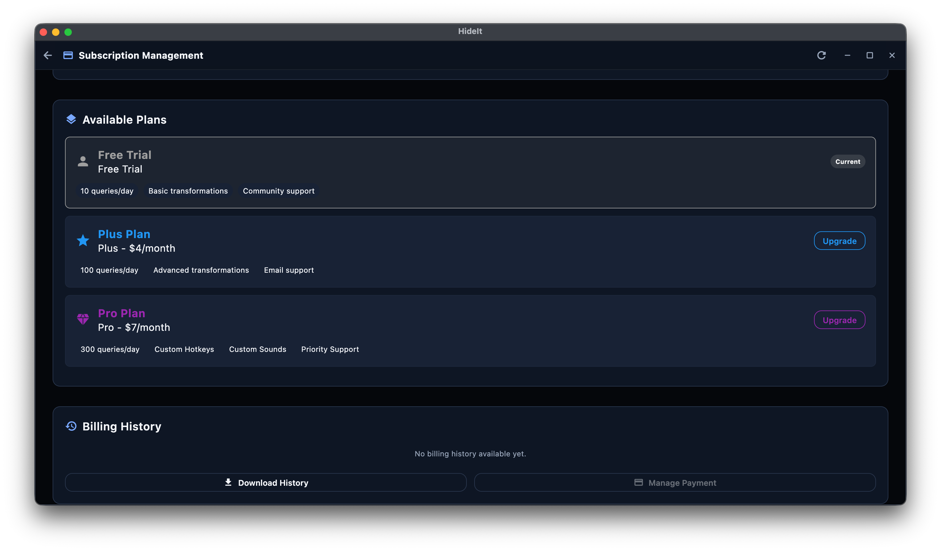 Subscription settings